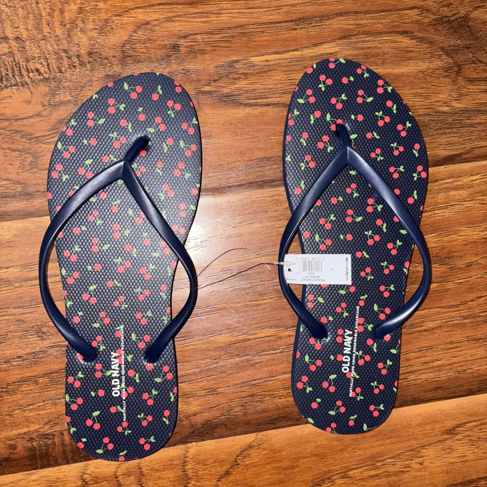 Women's black  Flip Flops with Cherry Print